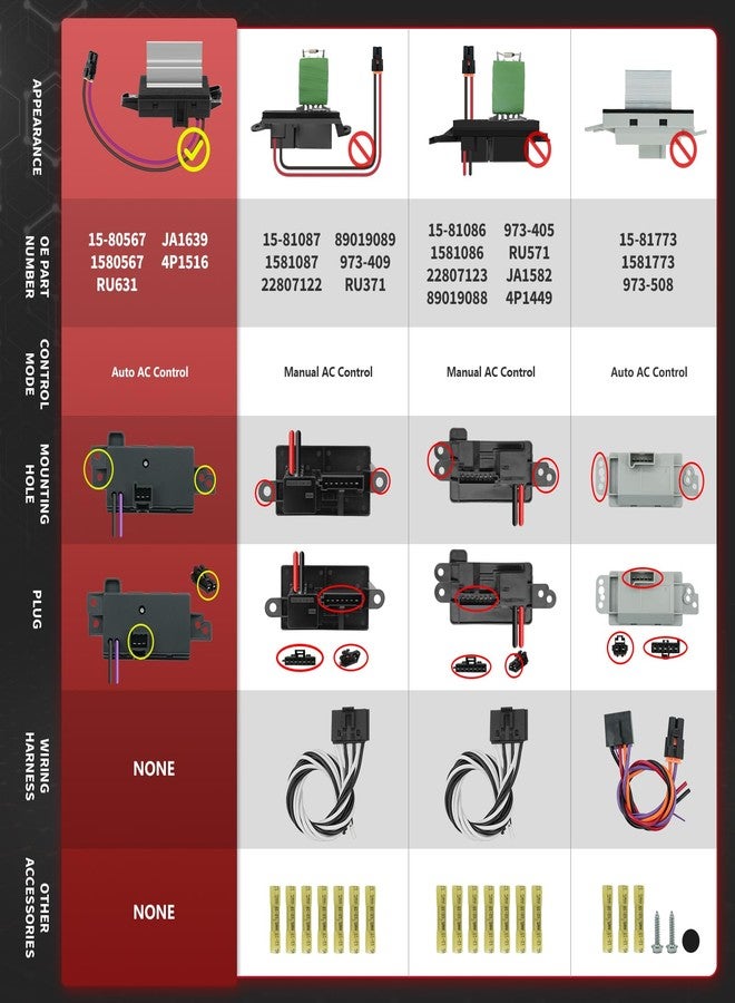 Marsflex مقاومة محرك مروحة Marsflex 4P1516 موديلات 2003-2006 لسيارات شيفروليه تاهو، سيلفرادو، تريل بليزر، وجي إم سي يوكون، وإنفوي، وكاديلاك إسكاليد. مقاومة مروحة 15-80567 لنظام التحكم في مكيف الهواء. - Image 5